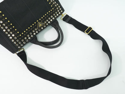 PRADA カナパ ビジュー 2WAY ショルダーバッグ ブラック B2642O