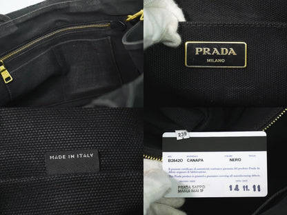 PRADA カナパ ビジュー 2WAY ショルダーバッグ ブラック B2642O