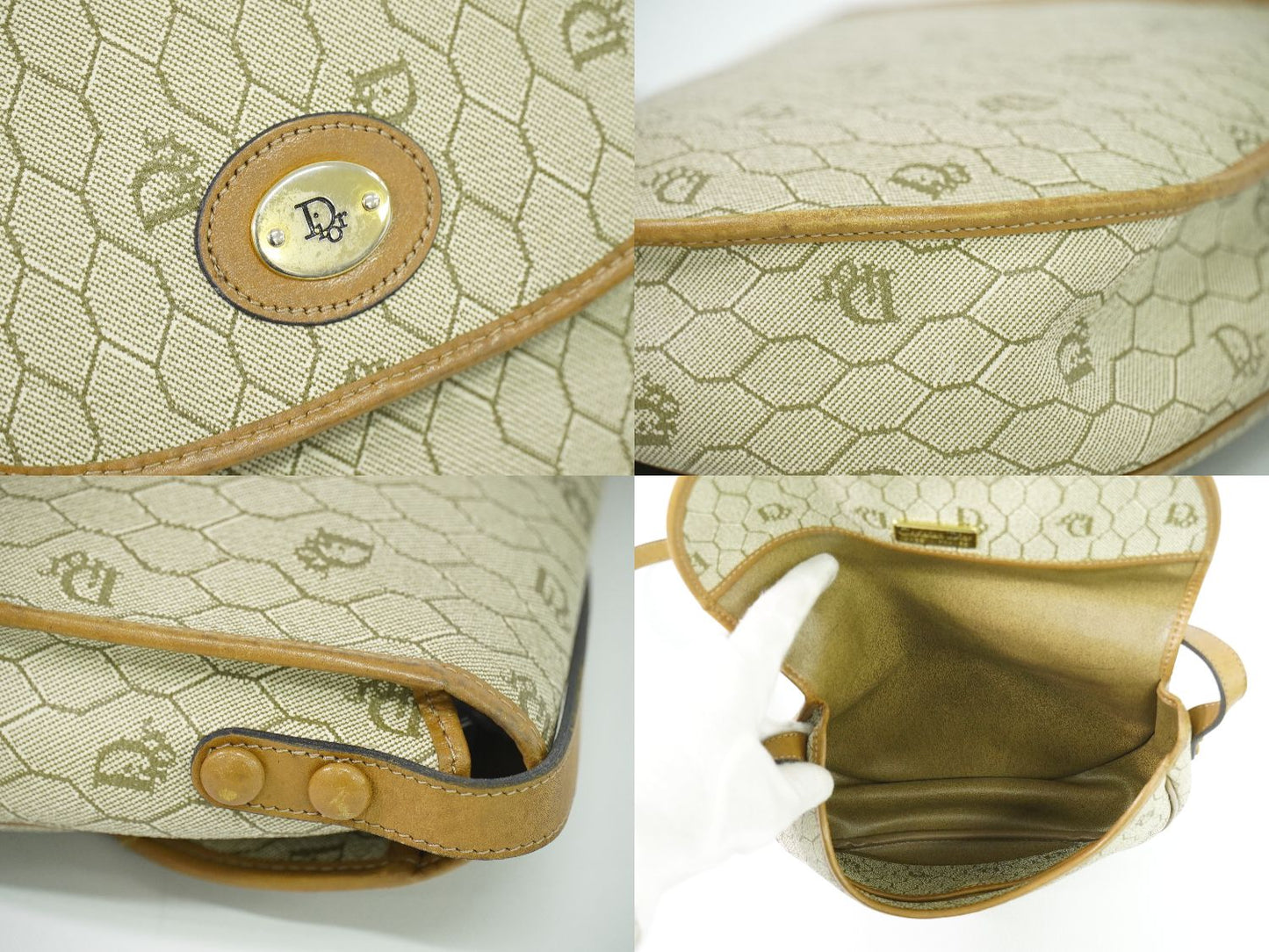 Christian Dior ハニカム柄 ショルダーバッグ ベージュ