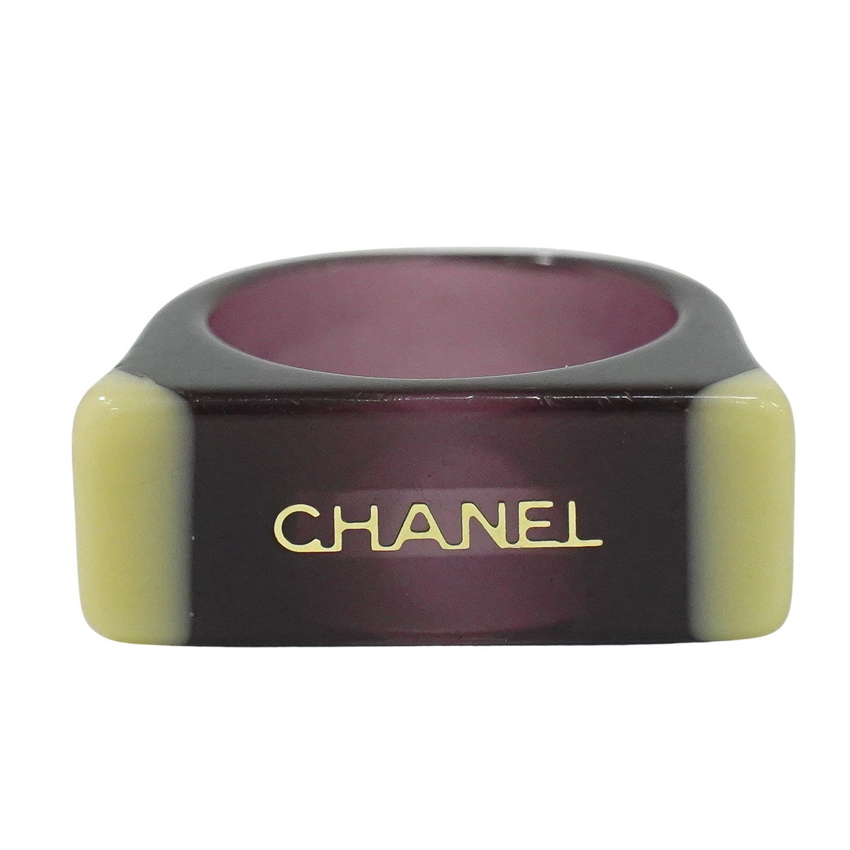 CHANEL ロゴ リング 13.5号 プラスチック パープル ベージュ