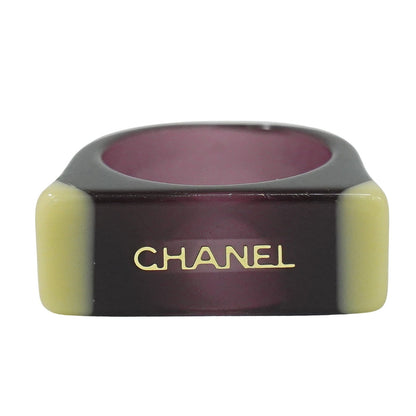 CHANEL ロゴ リング 13.5号 プラスチック パープル ベージュ