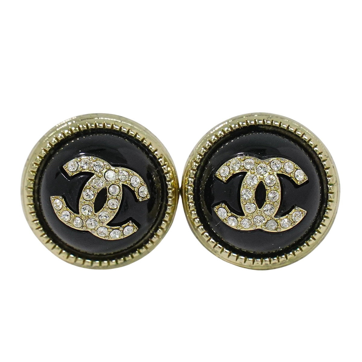 CHANEL ココマーク ラインストーン ピアス GP ブラック