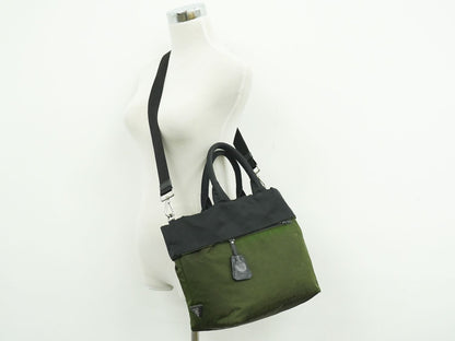 PRADA テスートダブル リバーシブル 2WAY ショルダーバッグ カーキ ブラック BN1959