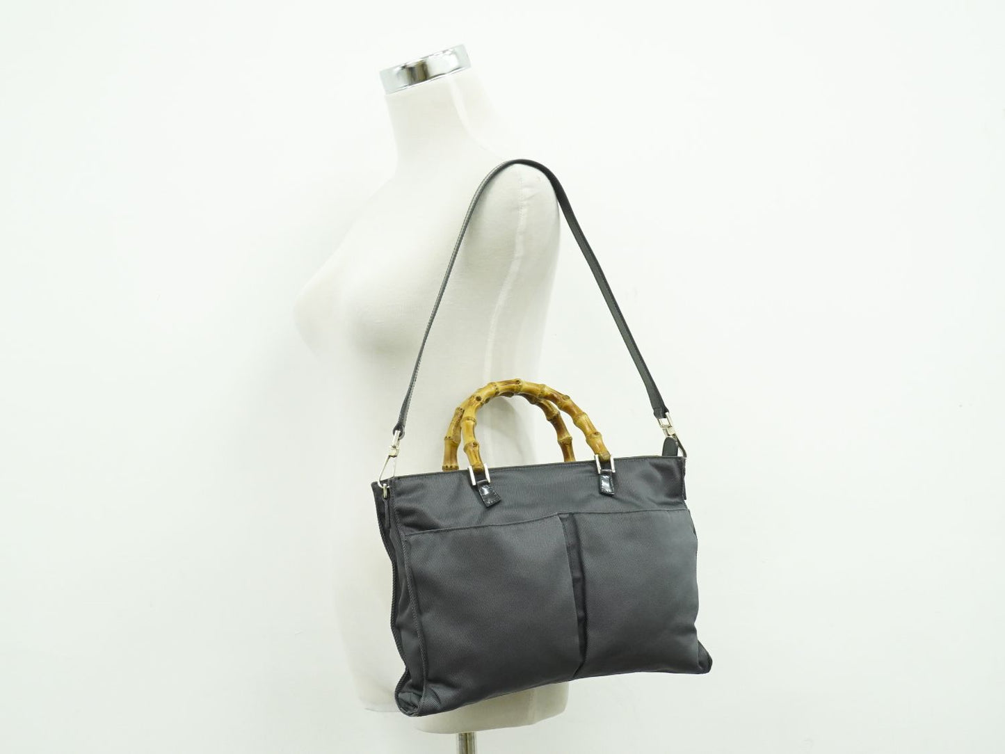 GUCCI バンブー 2WAY ショルダーバッグ グレー