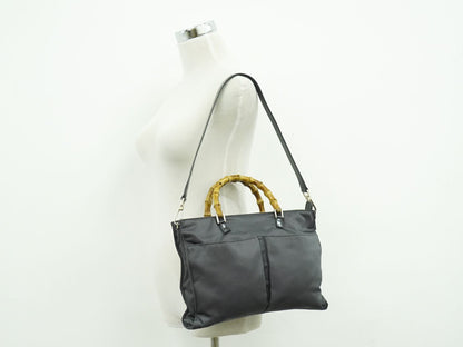 GUCCI バンブー 2WAY ショルダーバッグ グレー