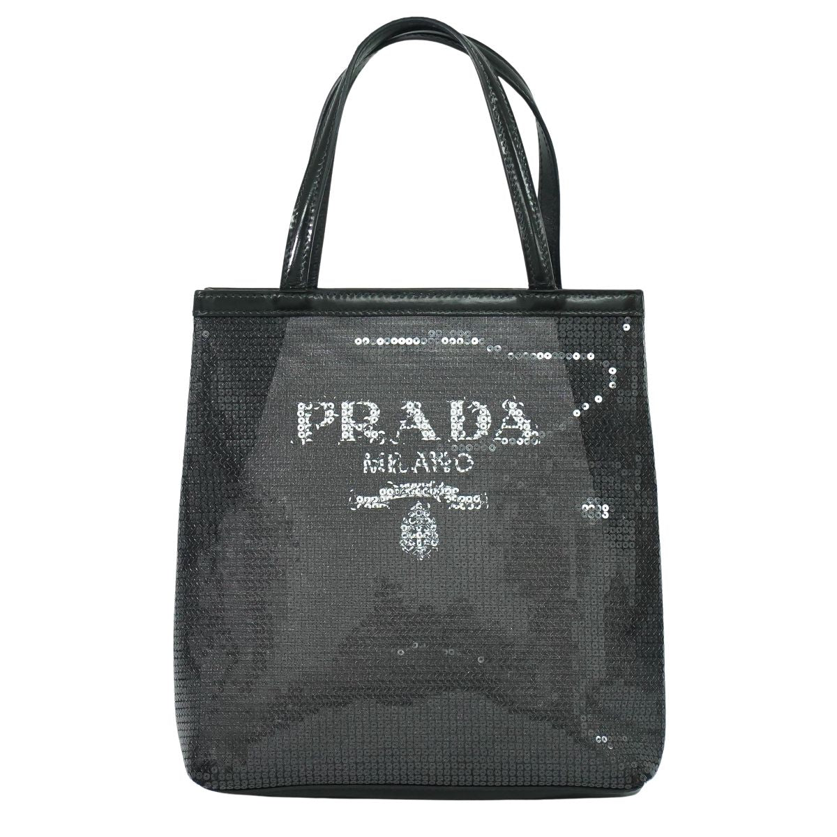PRADA スパンコール メッシュ ハンドバッグ ブラック