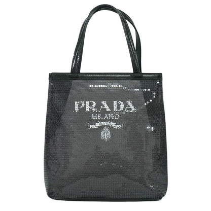 PRADA スパンコール メッシュ ハンドバッグ ブラック