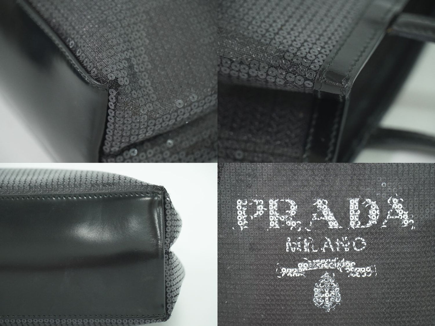 PRADA スパンコール メッシュ ハンドバッグ ブラック