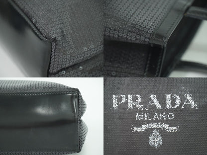 PRADA スパンコール メッシュ ハンドバッグ ブラック