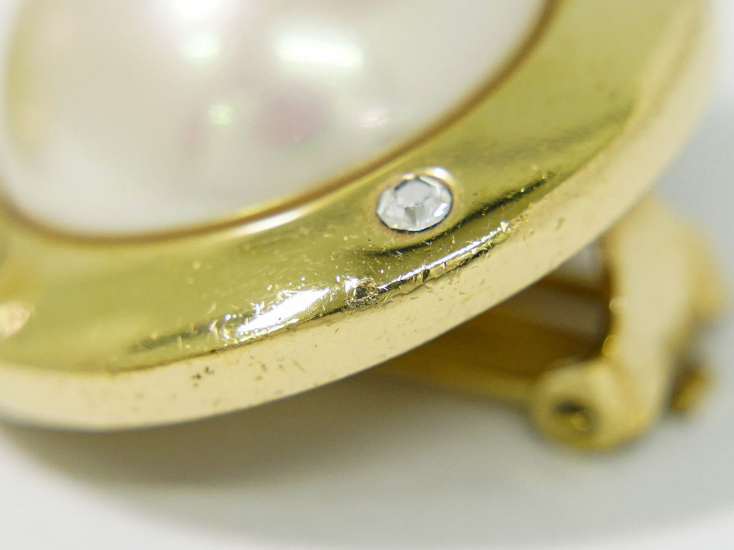 Christian Dior フェイクパール ラインストーン イヤリング GP ゴールド