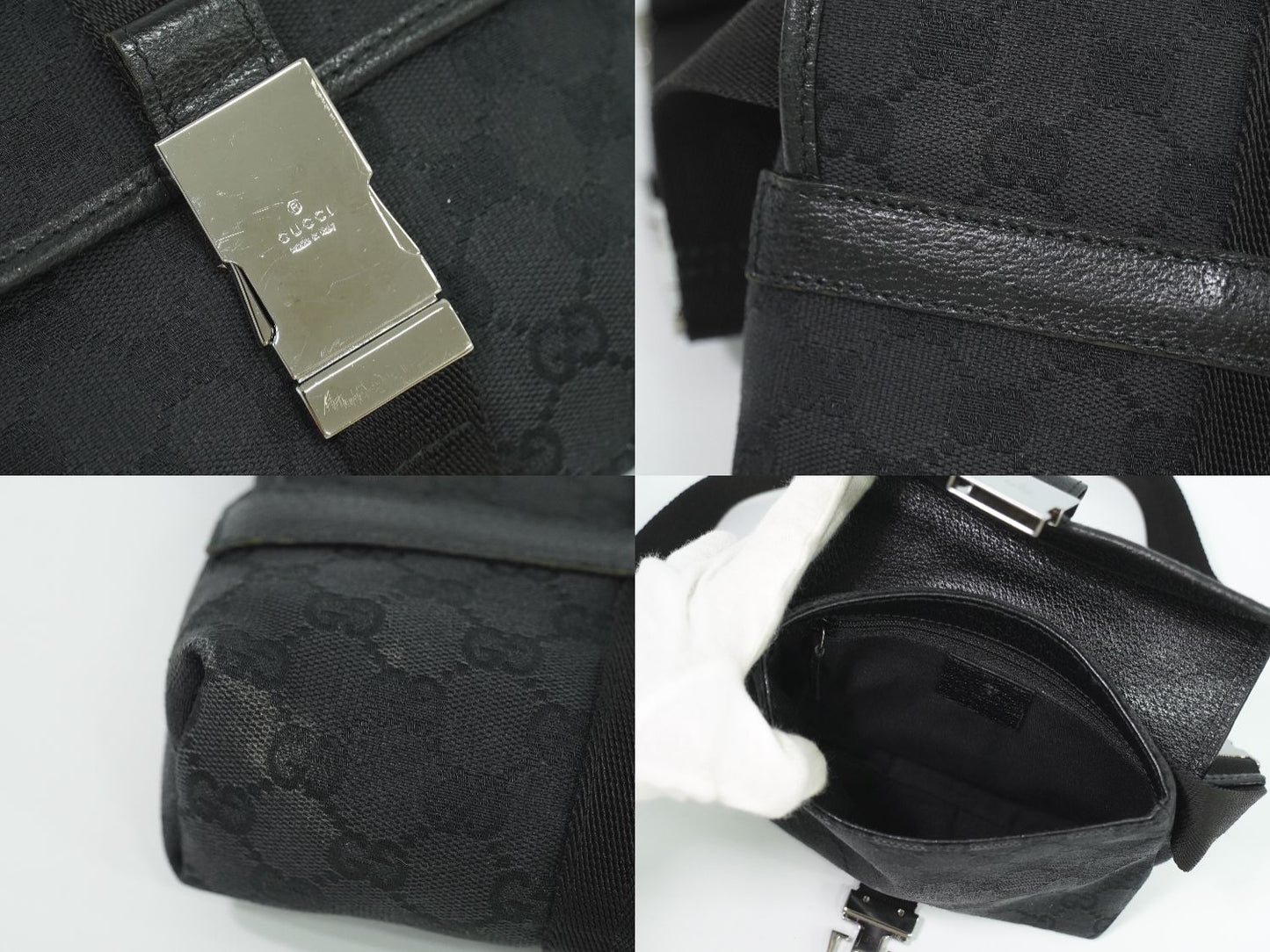 GUCCI GGキャンバス ウエストポーチ ブラック 131236