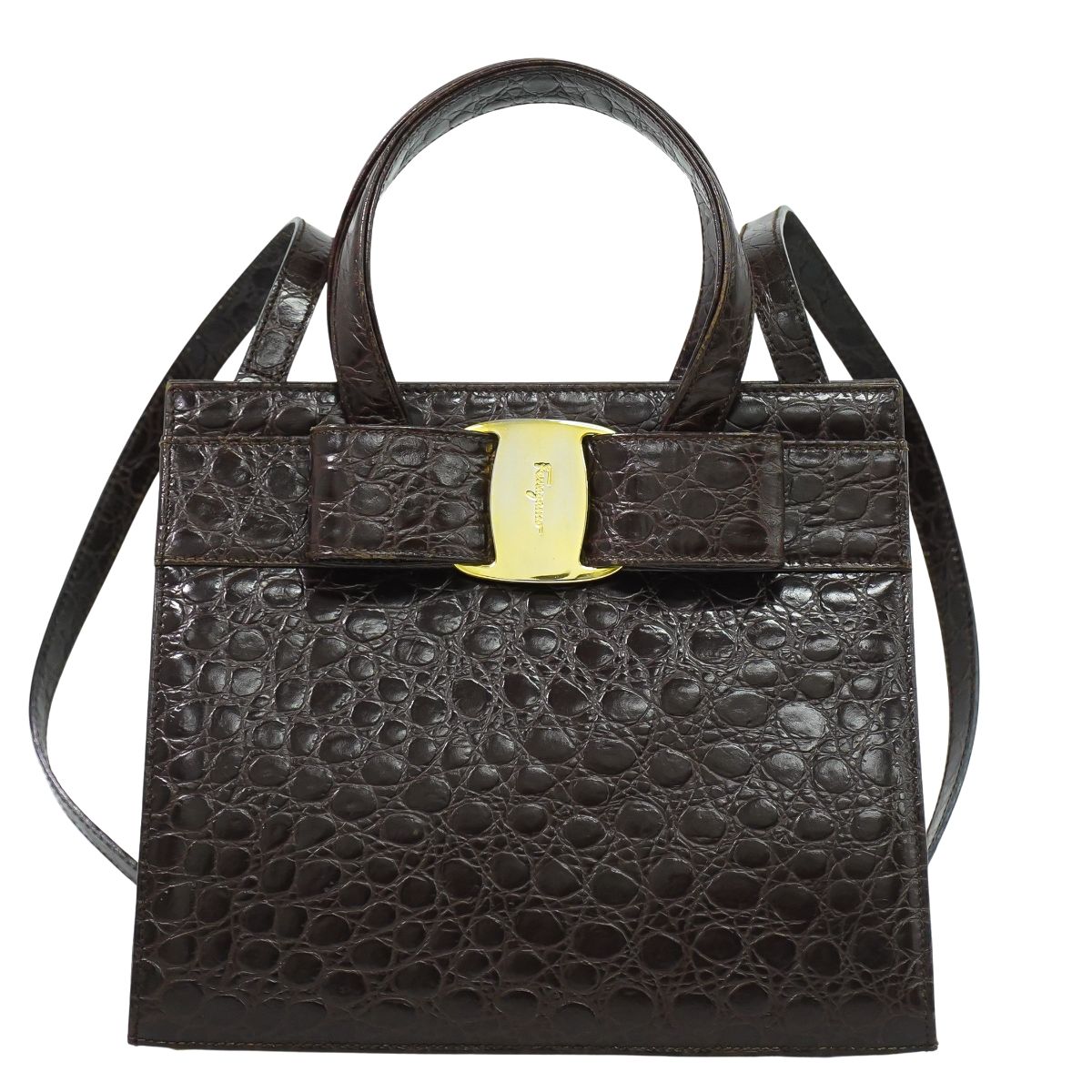 Salvatore Ferragamo ヴァラ リボン 2WAY ショルダーバッグ ブラウン