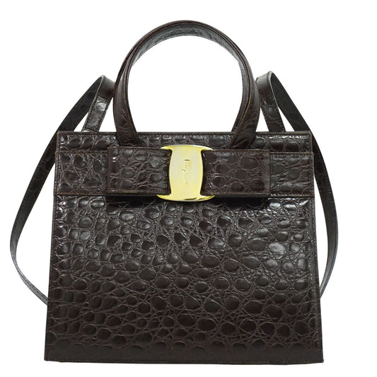 Salvatore Ferragamo ヴァラ リボン 2WAY ショルダーバッグ ブラウン