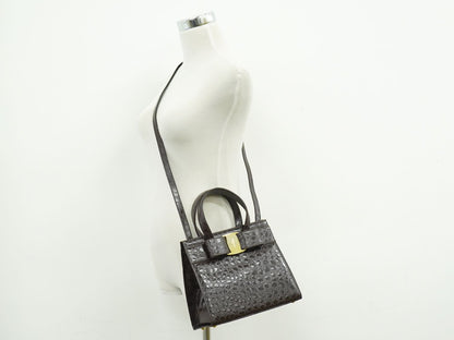 Salvatore Ferragamo ヴァラ リボン 2WAY ショルダーバッグ ブラウン