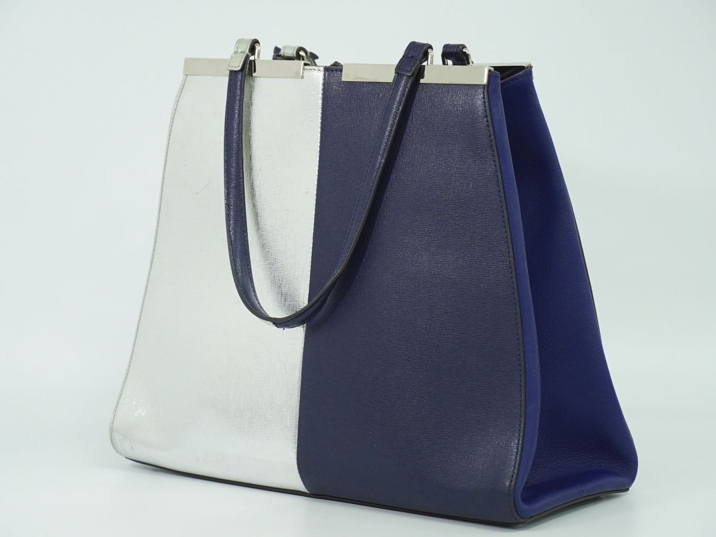 FENDI トロワジュール トートバッグ ネイビー シルバー 8BH272