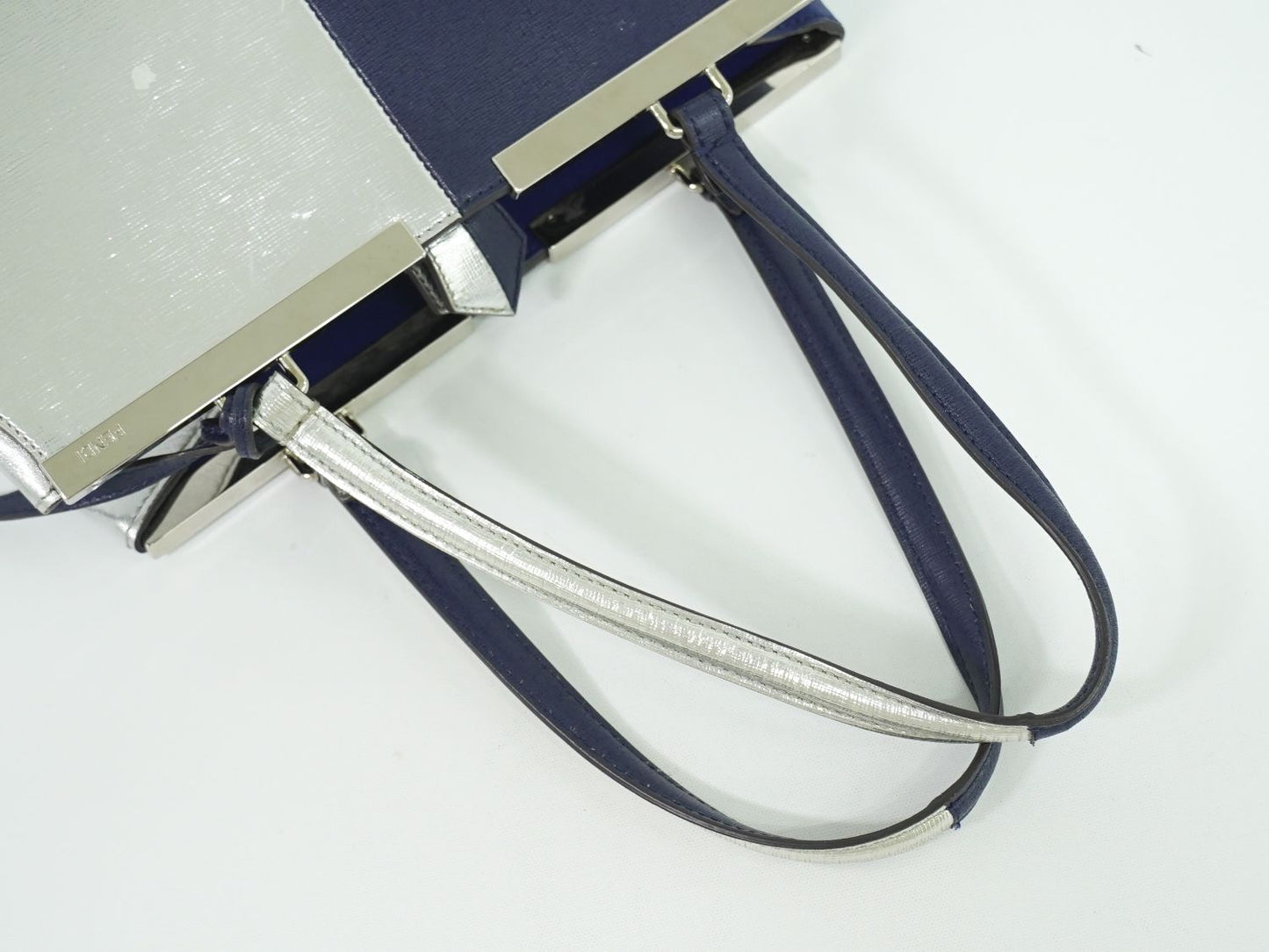 FENDI トロワジュール トートバッグ ネイビー シルバー 8BH272