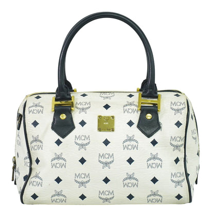 MCM ヴィセトス ミニ ボストンバッグ ホワイト ネイビー