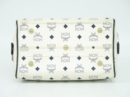 MCM ヴィセトス ミニ ボストンバッグ ホワイト ネイビー