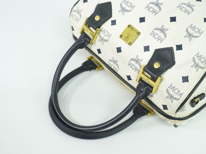 MCM ヴィセトス ミニ ボストンバッグ ホワイト ネイビー