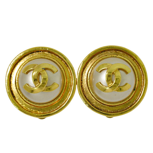 CHANEL ココマーク フェイクパール イヤリング ゴールド ホワイト