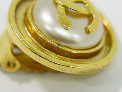 CHANEL ココマーク フェイクパール イヤリング ゴールド ホワイト