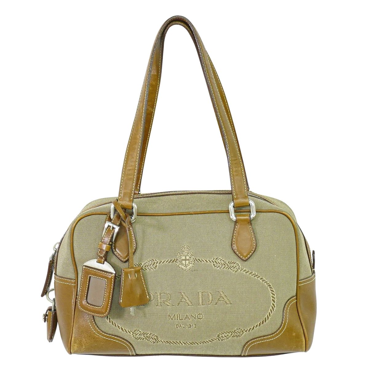 PRADA ロゴ ジャカード トートバッグ ベージュ ブラウン