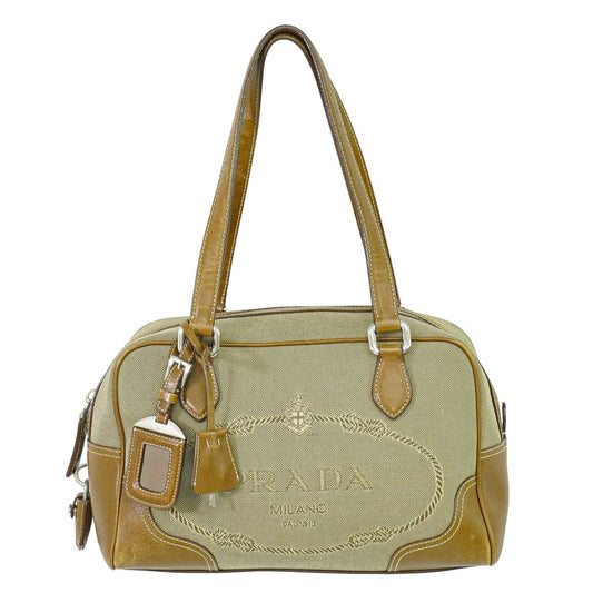 PRADA ロゴ ジャカード トートバッグ ベージュ ブラウン