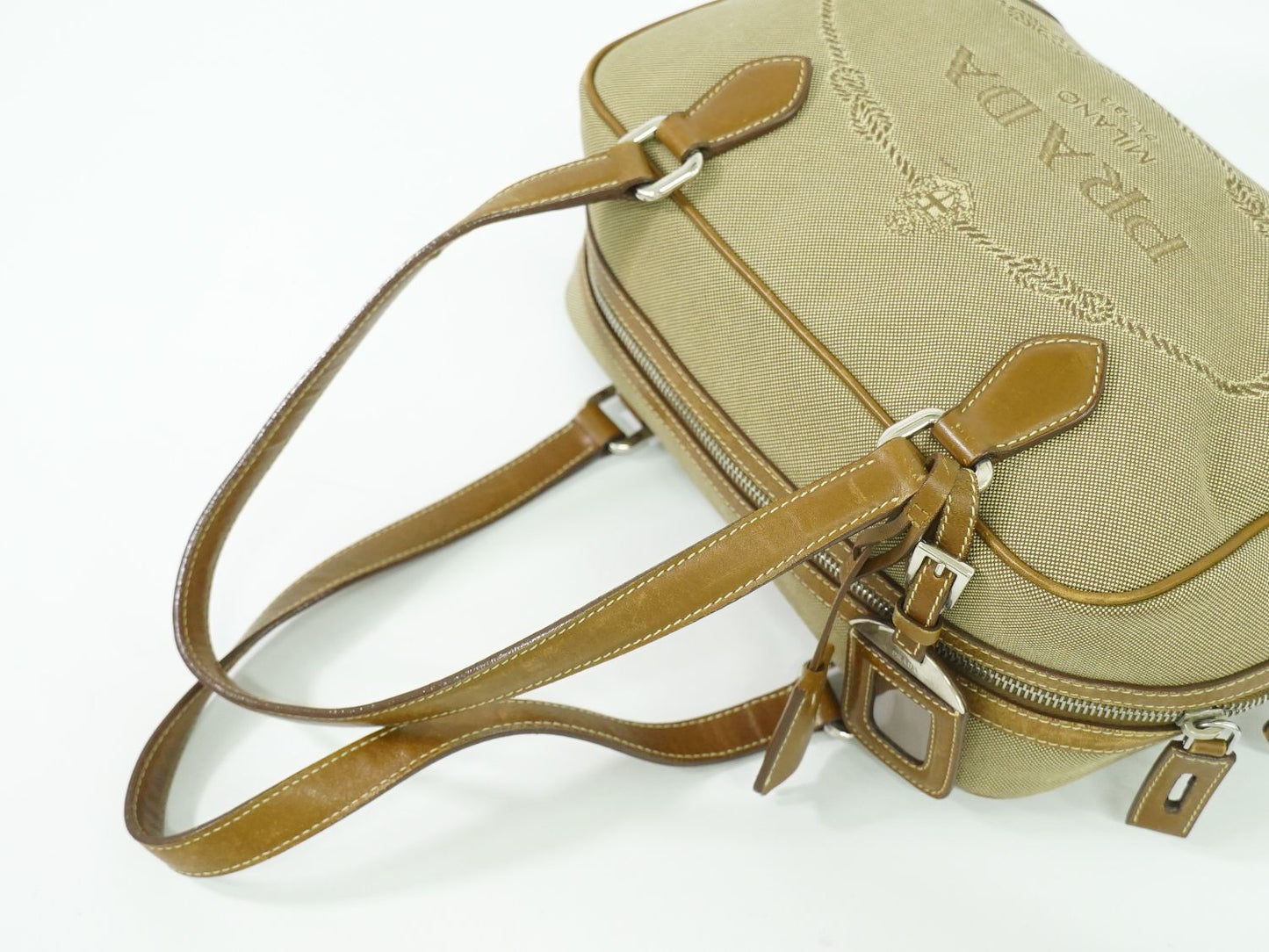 PRADA ロゴ ジャカード トートバッグ ベージュ ブラウン