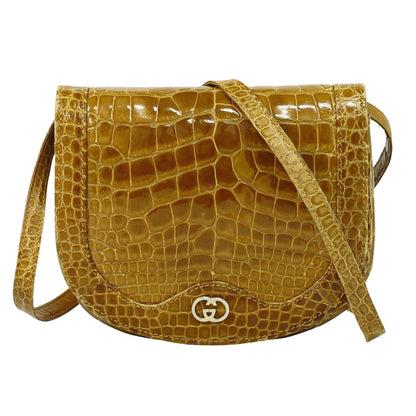 GUCCI クロコダイル レザー ショルダーバッグ ブラウン