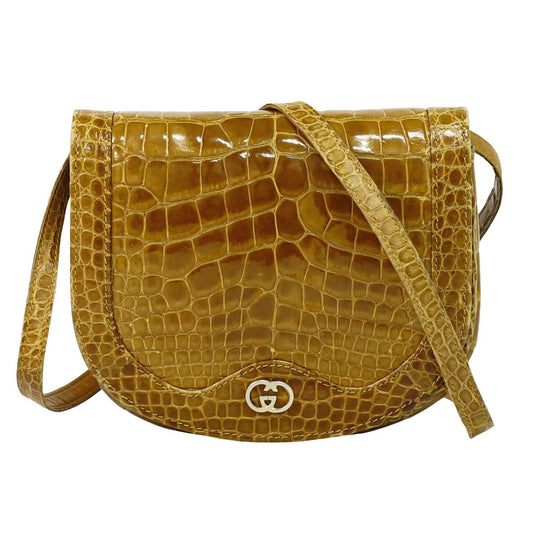 GUCCI クロコダイル レザー ショルダーバッグ ブラウン