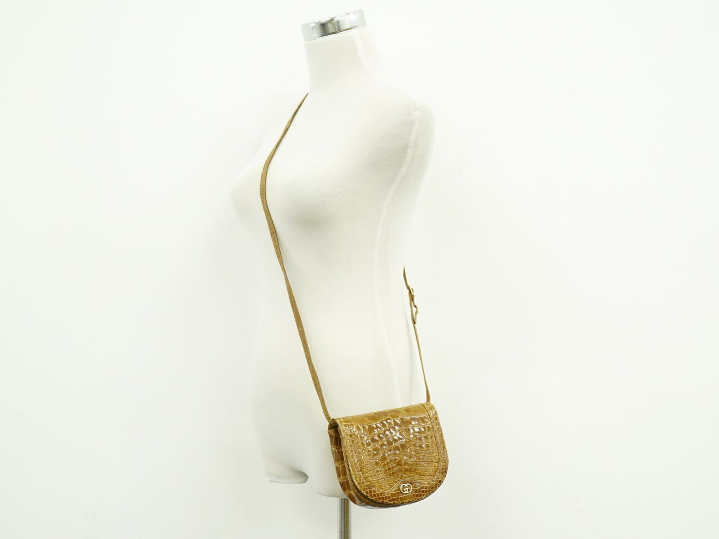 GUCCI クロコダイル レザー ショルダーバッグ ブラウン