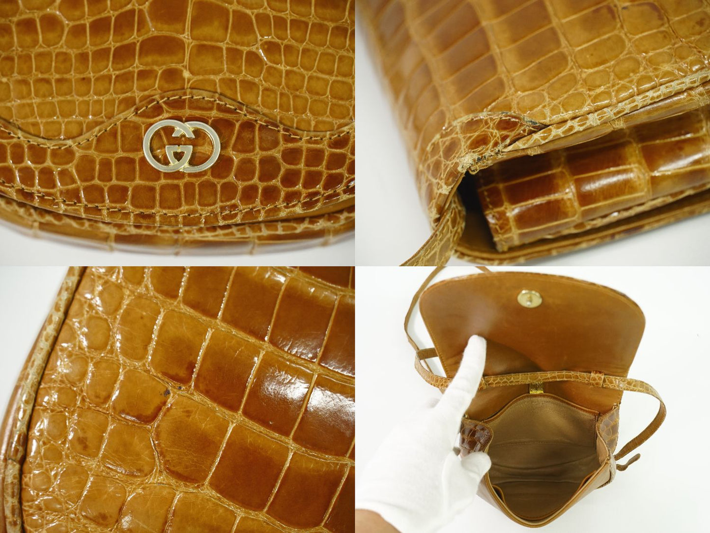 GUCCI クロコダイル レザー ショルダーバッグ ブラウン