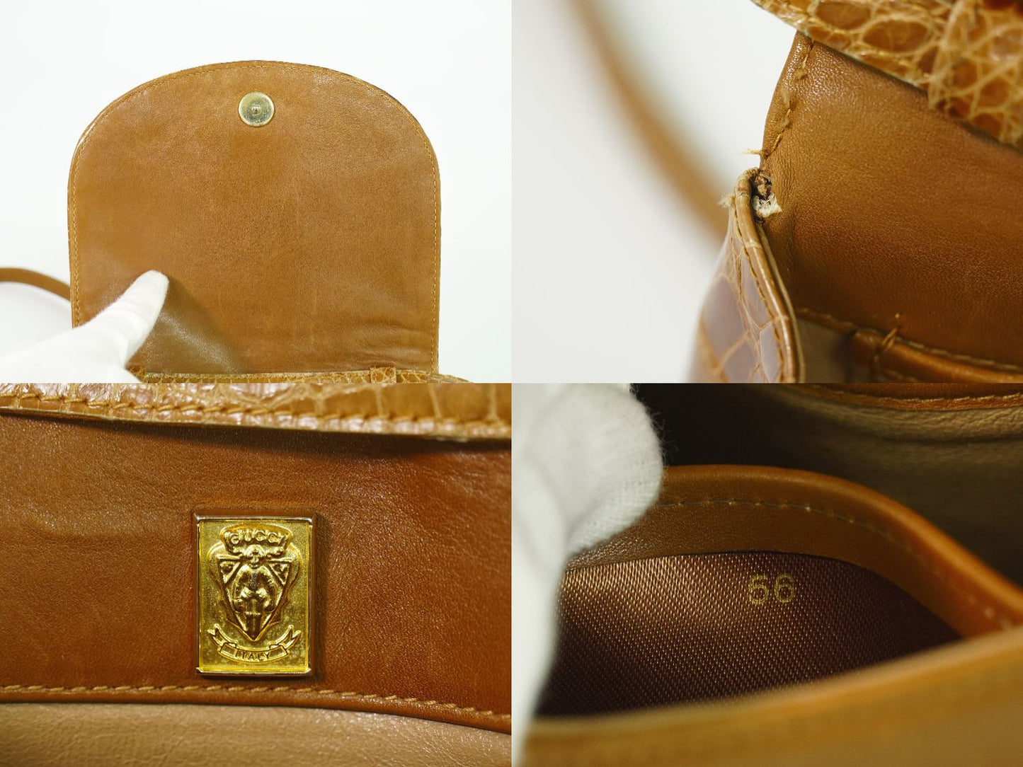 GUCCI クロコダイル レザー ショルダーバッグ ブラウン