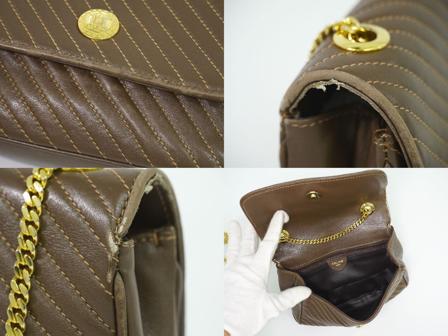 CELINE キルティング ショルダーバッグ ブラウン