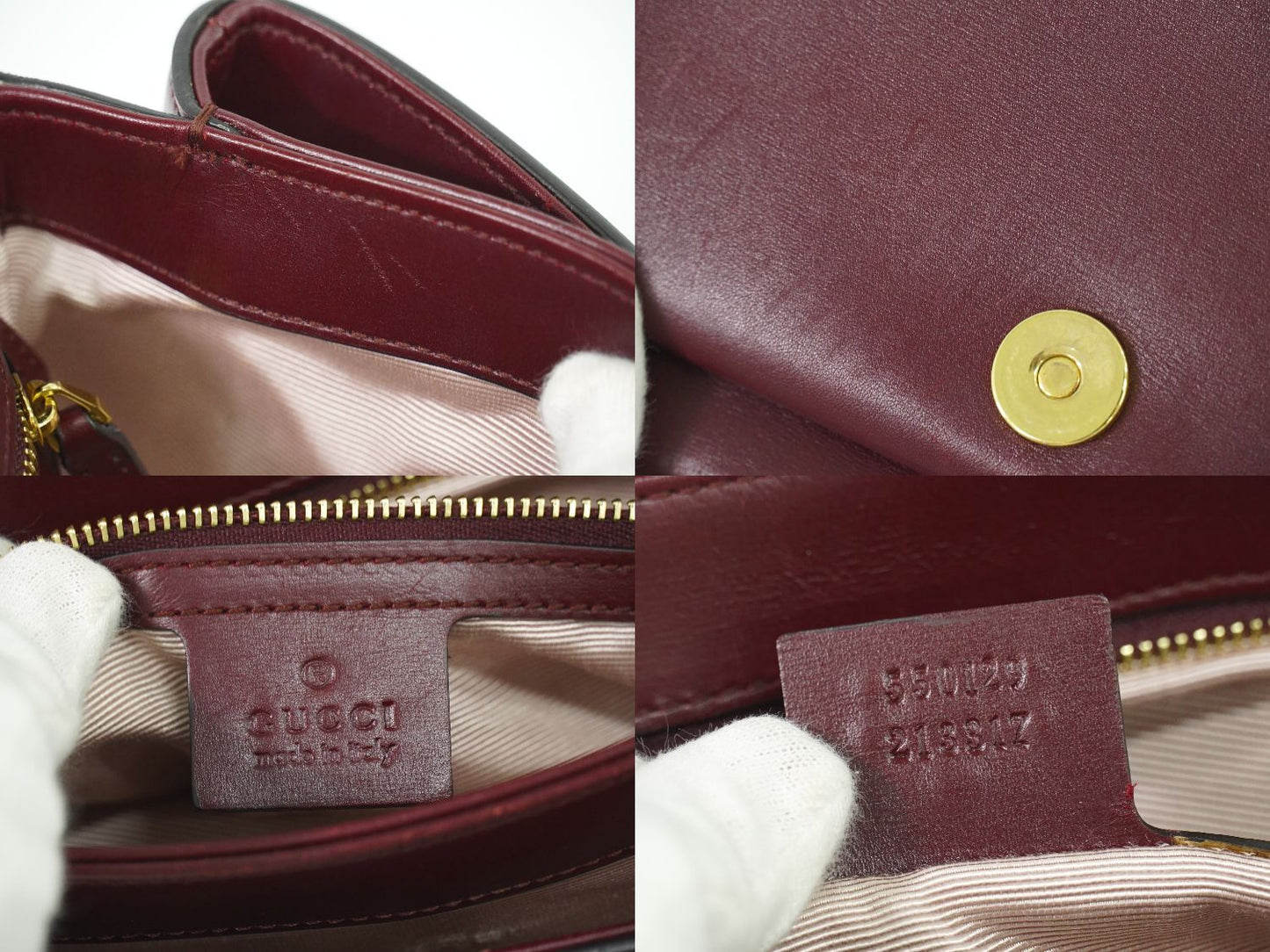 GUCCI GGマーモント アリー ショルダーバッグ ボルドー 550129