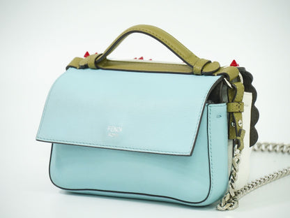 FENDI ダブルマイクロバゲット 2WAY ショルダーバッグ ホワイト ライトブルー 8M0371