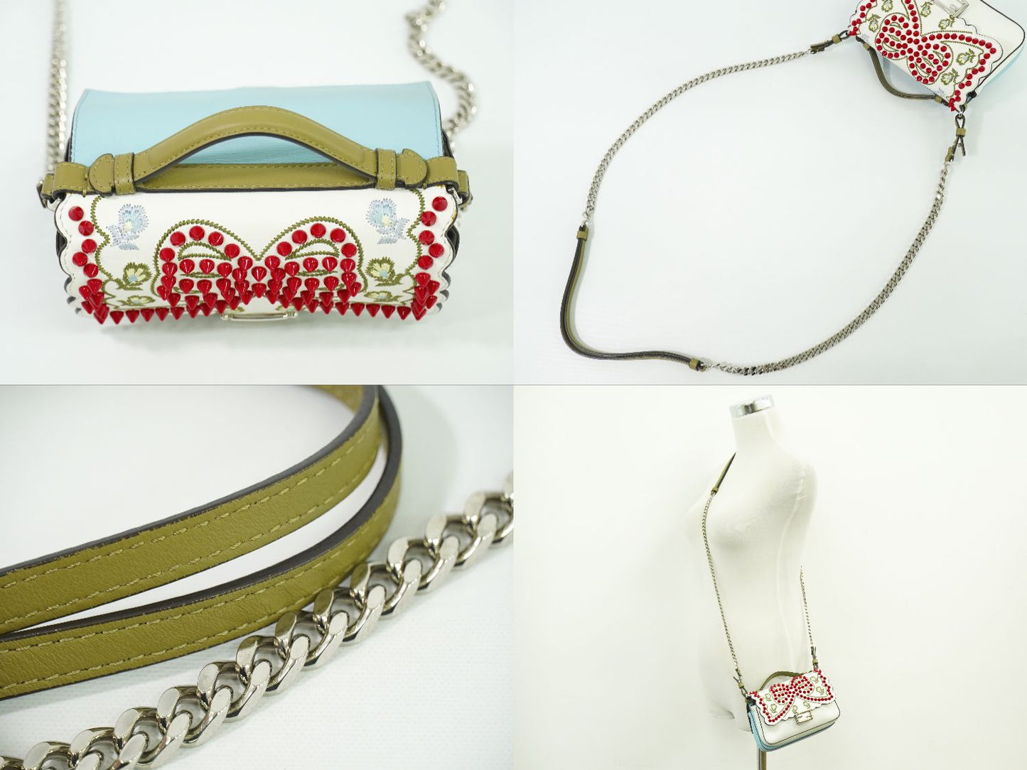 FENDI ダブルマイクロバゲット 2WAY ショルダーバッグ ホワイト ライトブルー 8M0371