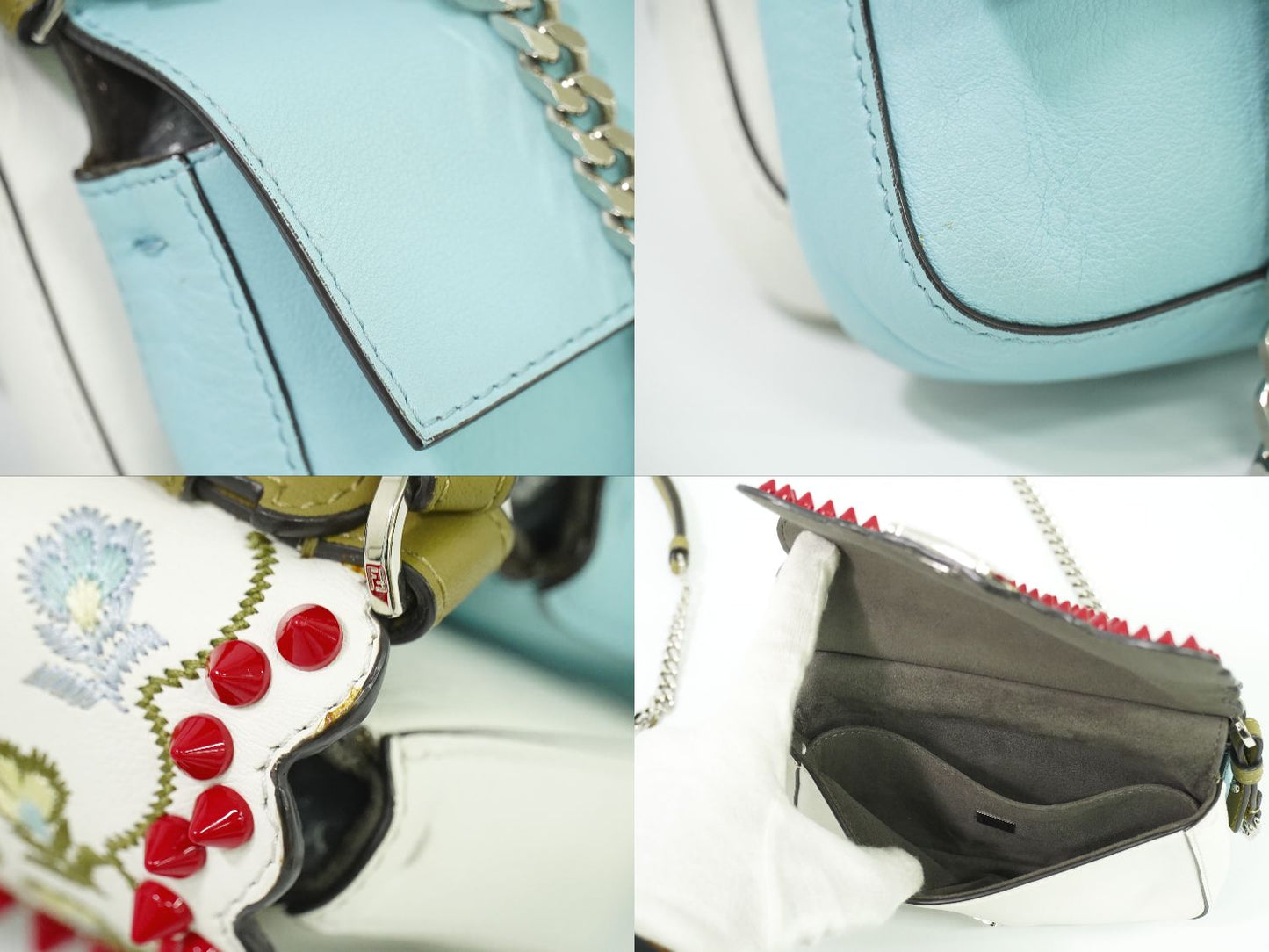 FENDI ダブルマイクロバゲット 2WAY ショルダーバッグ ホワイト ライトブルー 8M0371