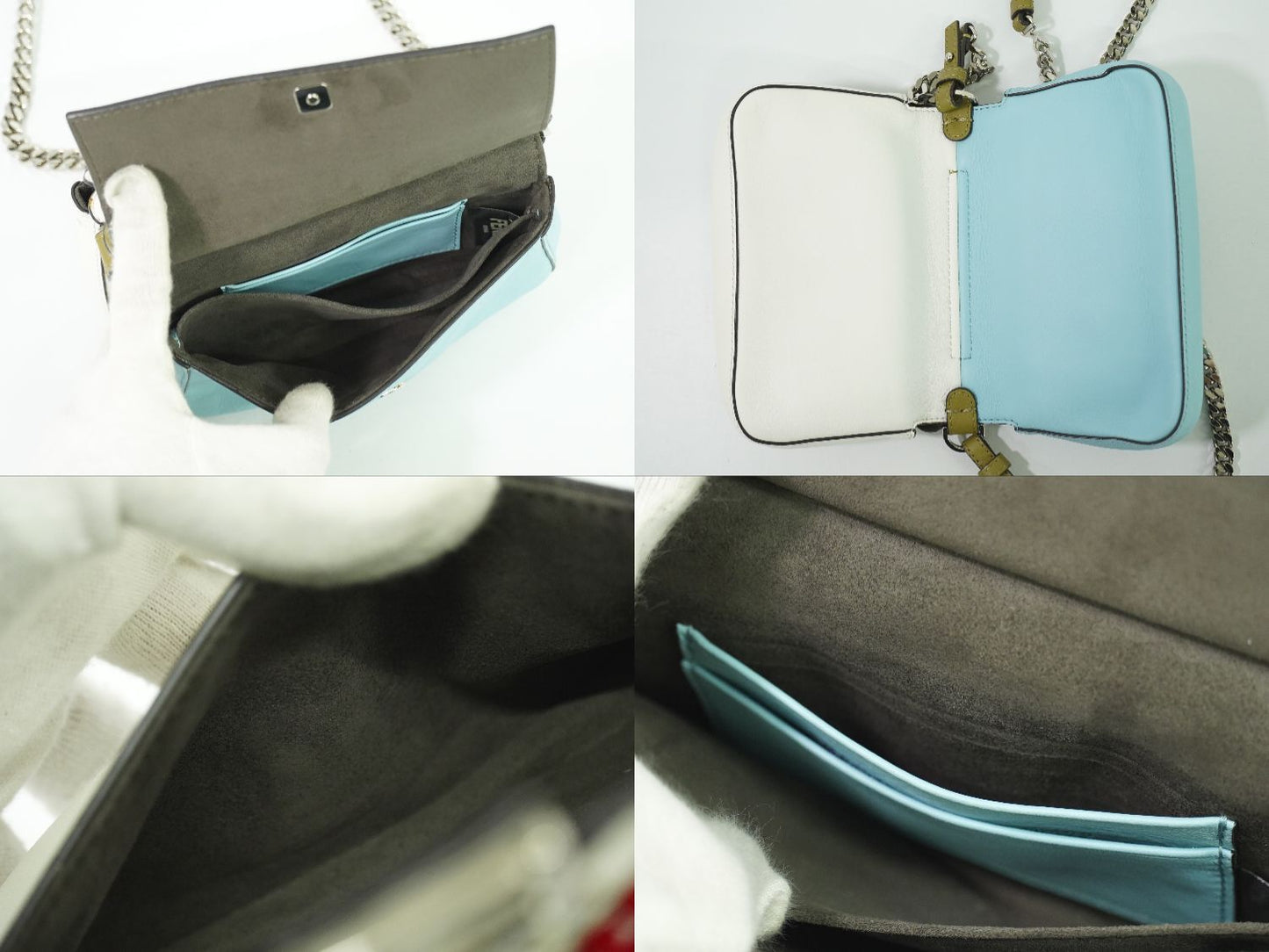 FENDI ダブルマイクロバゲット 2WAY ショルダーバッグ ホワイト ライトブルー 8M0371