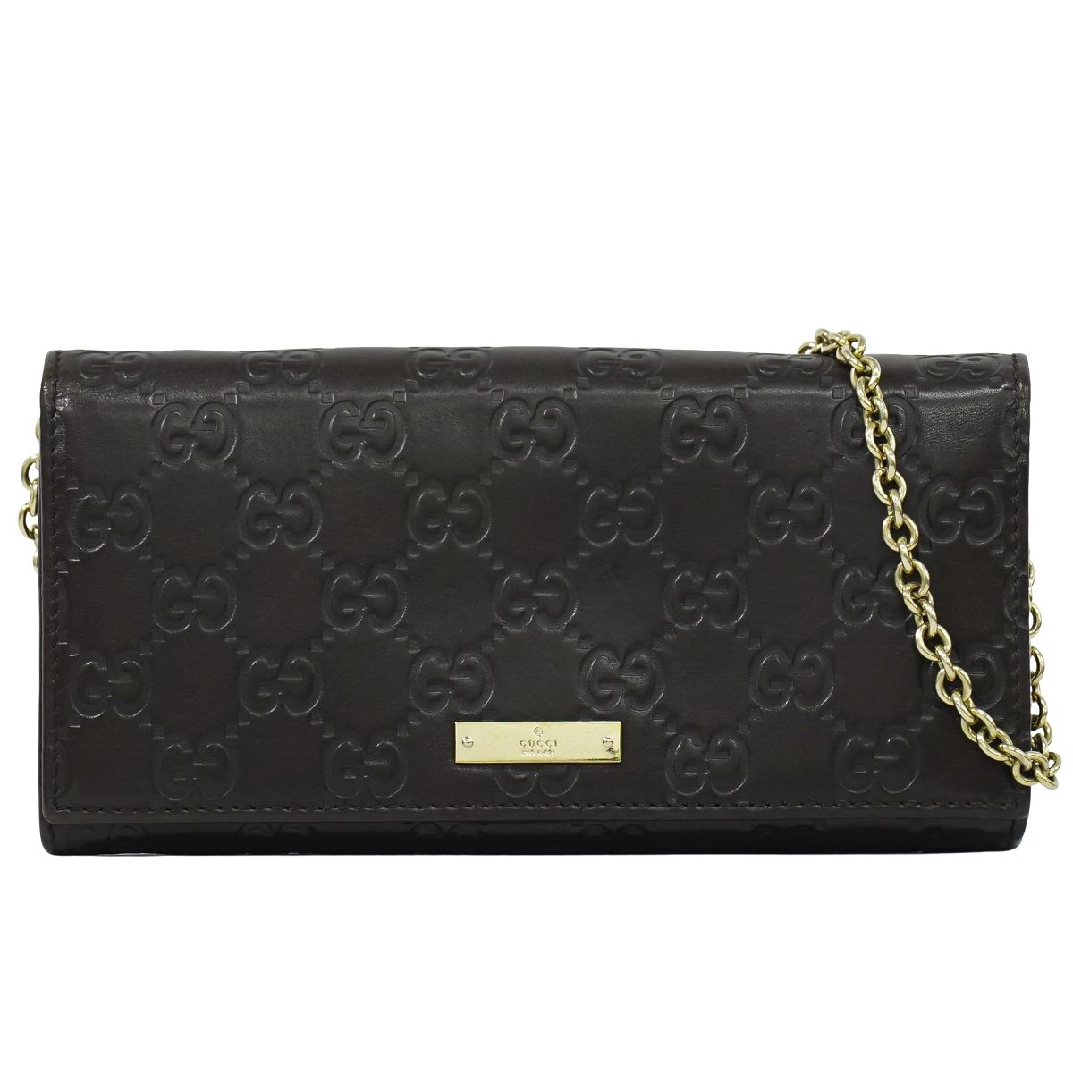 GUCCI グッチシマ レザー チェーンウォレット ブラウン 170426