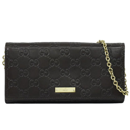 GUCCI グッチシマ レザー チェーンウォレット ブラウン 170426