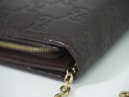 GUCCI グッチシマ レザー チェーンウォレット ブラウン 170426