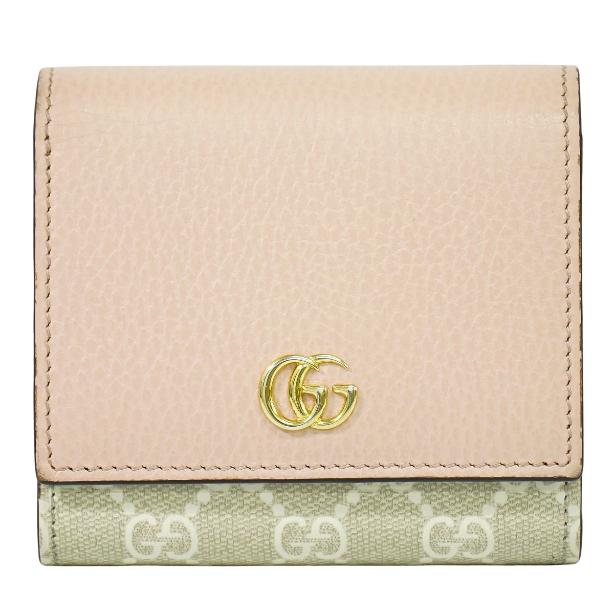 GUCCI GGマーモント GGスプリーム レザー 折財布 ベージュ ピンク 598587