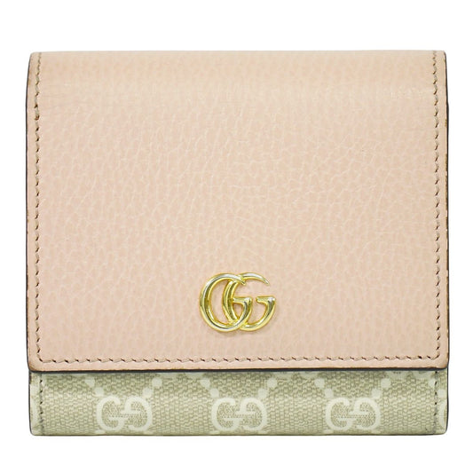 GUCCI GGマーモント GGスプリーム レザー 折財布 ベージュ ピンク 598587