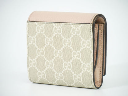GUCCI GGマーモント GGスプリーム レザー 折財布 ベージュ ピンク 598587