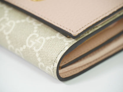 GUCCI GGマーモント GGスプリーム レザー 折財布 ベージュ ピンク 598587