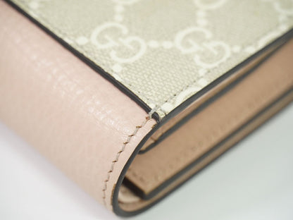 GUCCI GGマーモント GGスプリーム レザー 折財布 ベージュ ピンク 598587
