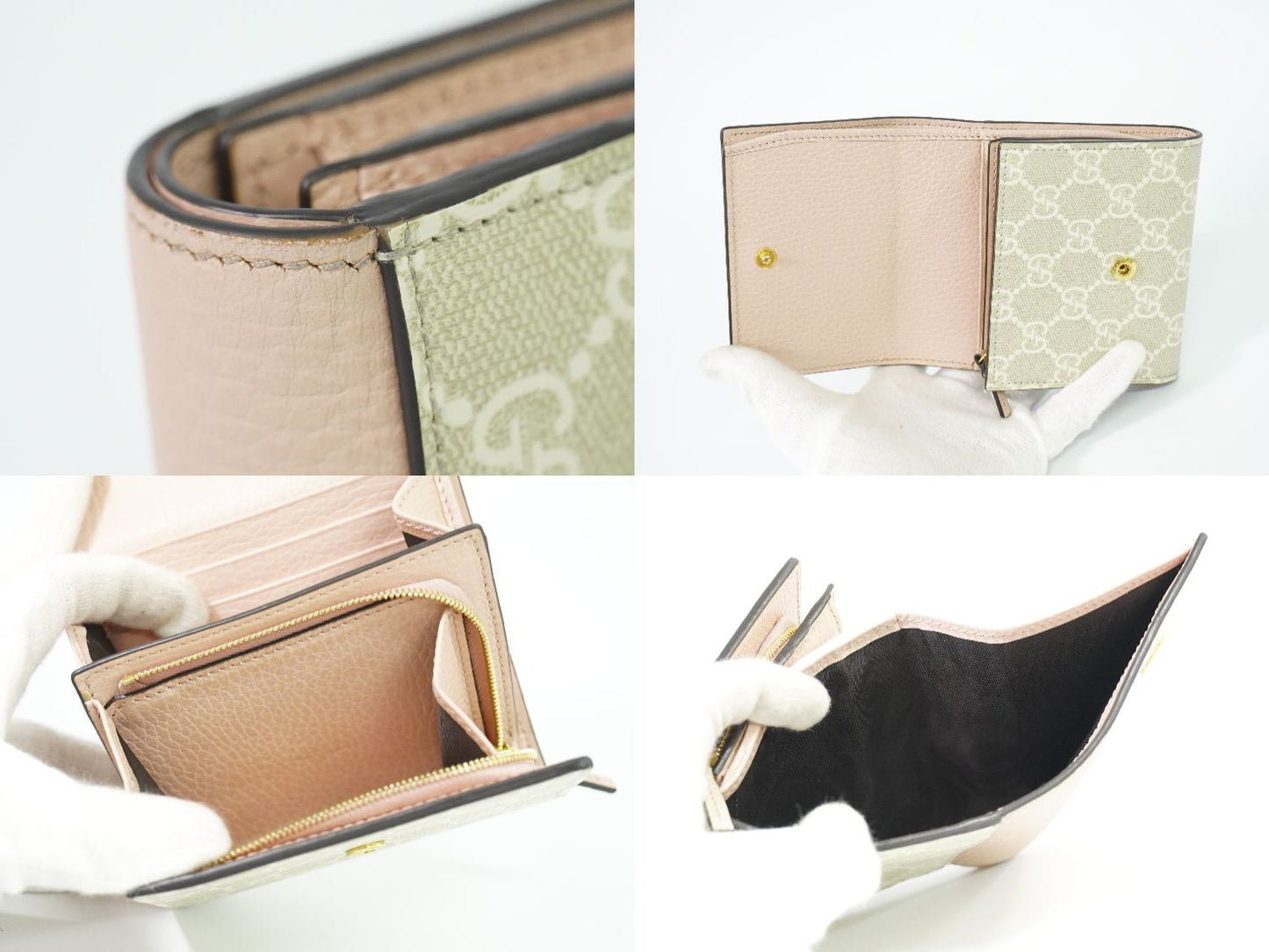 GUCCI GGマーモント GGスプリーム レザー 折財布 ベージュ ピンク 598587