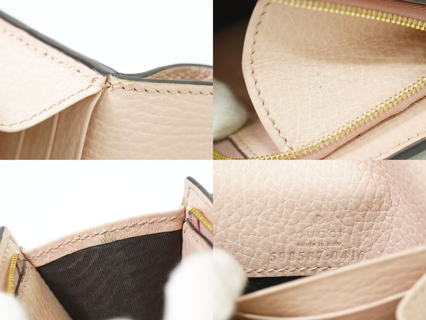 GUCCI GGマーモント GGスプリーム レザー 折財布 ベージュ ピンク 598587