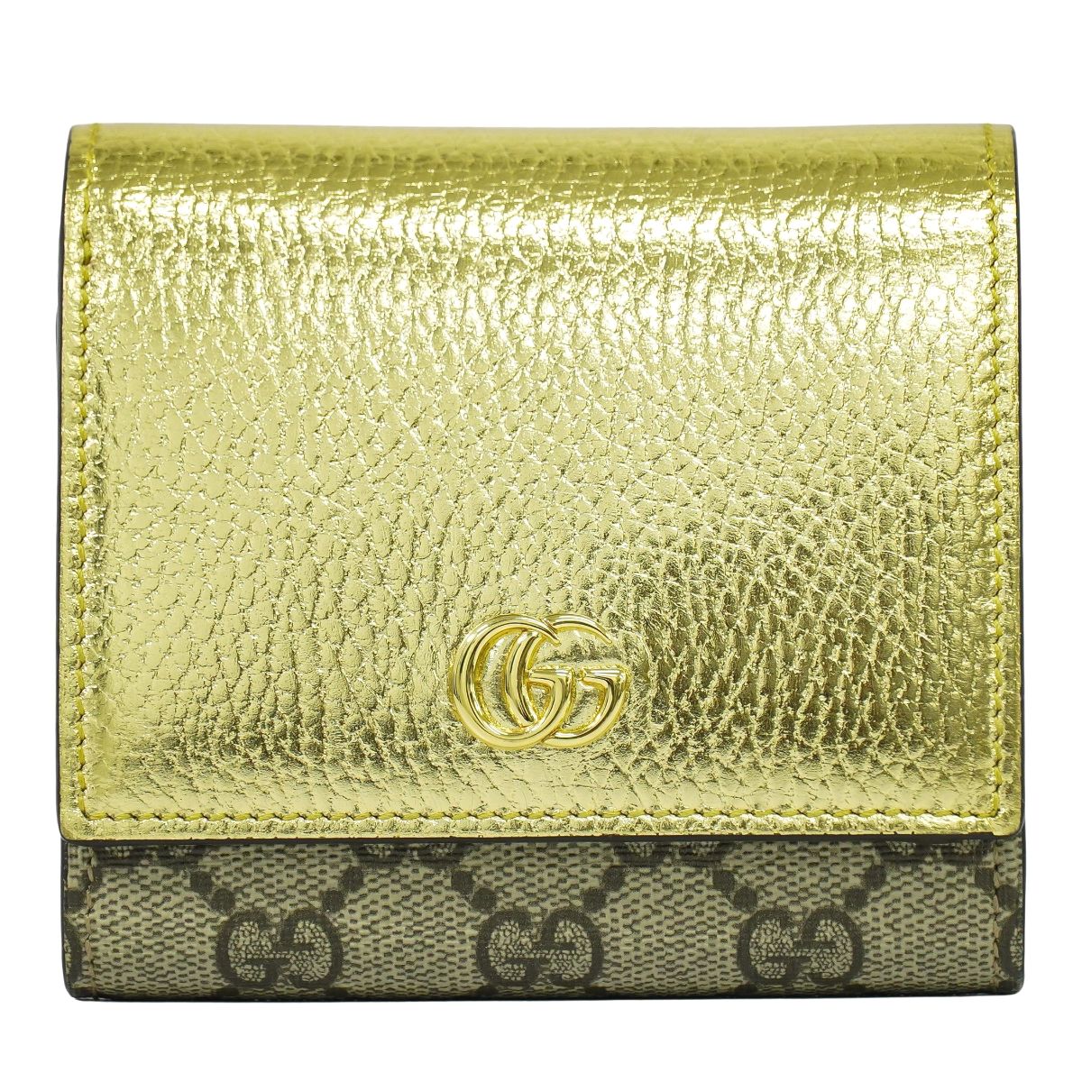GUCCI GGマーモント 折財布 ベージュ ゴールド 598587